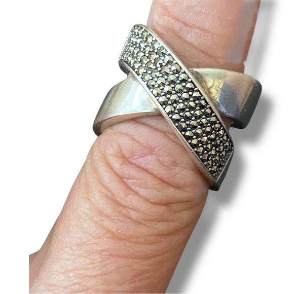 Sterling Silver Marcasite Infinity Cross Ring Large Chunky Statement Cocktail 8